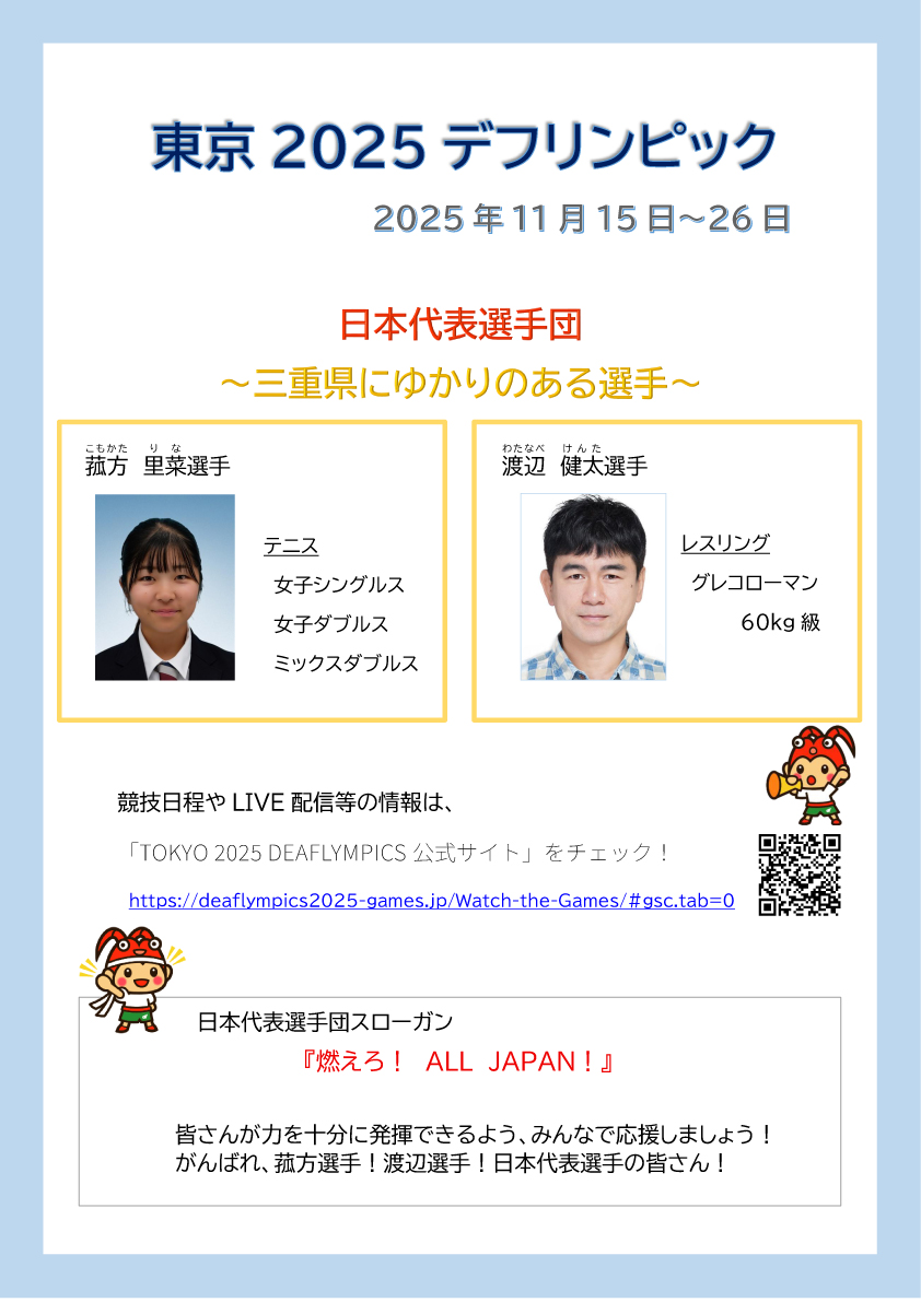 東京2025デフリンピック日本代表選手～三重県にゆかりのある選手～